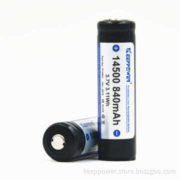 KeepPower 3.7v icr 14500 li-ion rechargeable battery 840mAh protected 14500 battery P1450J